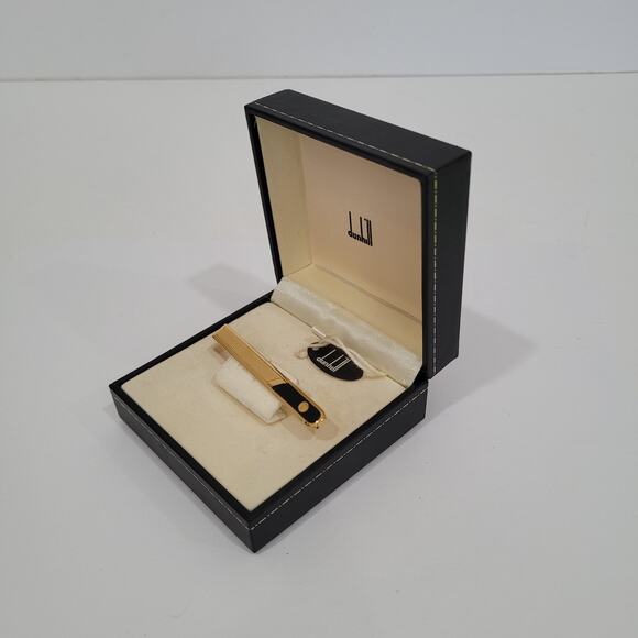 Dunhill Vintage Two Tone Tie Clasp Clip Bar Gold Black Retro With Box - Picture 3 of 10
